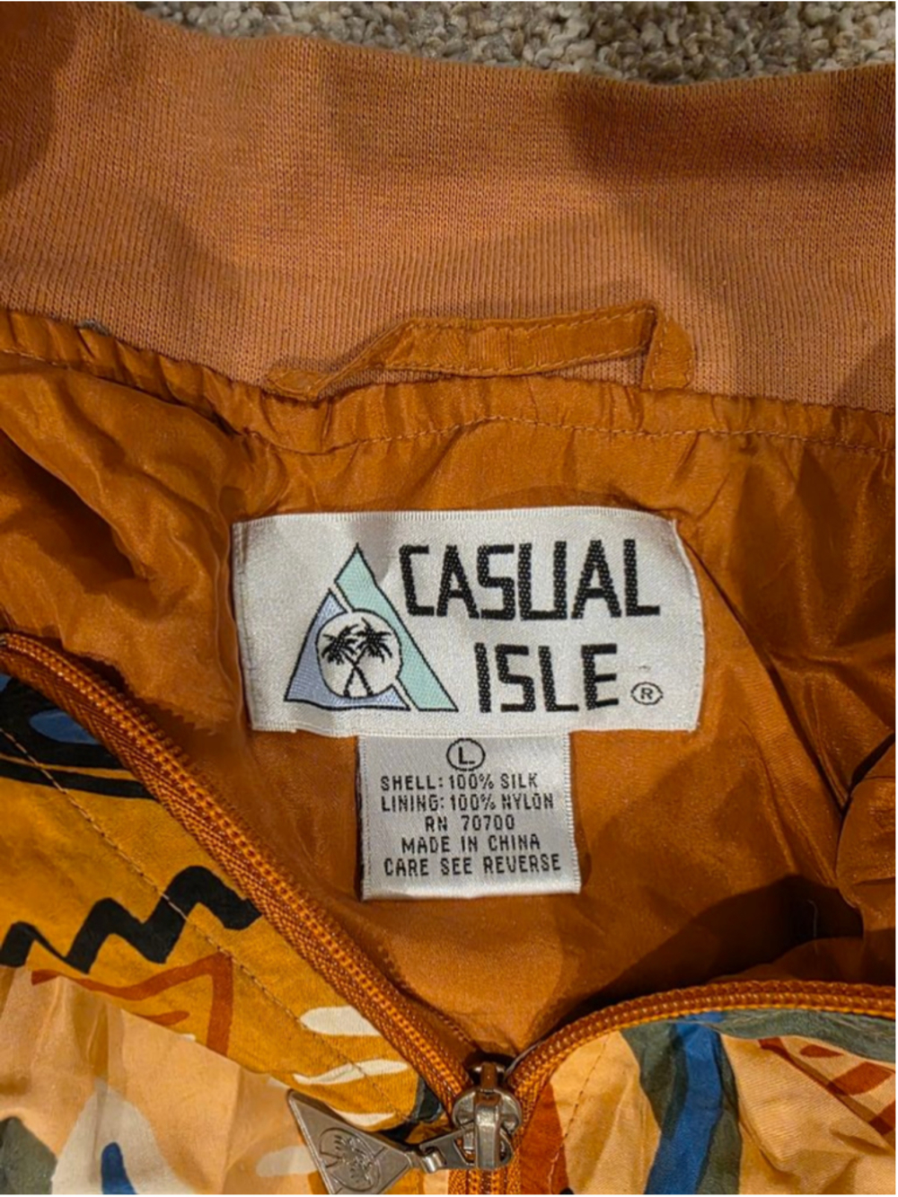 Women's Vintage Casual Isle Silk Abstract Print Bomber Jacket Large - Picture 5 of 7
